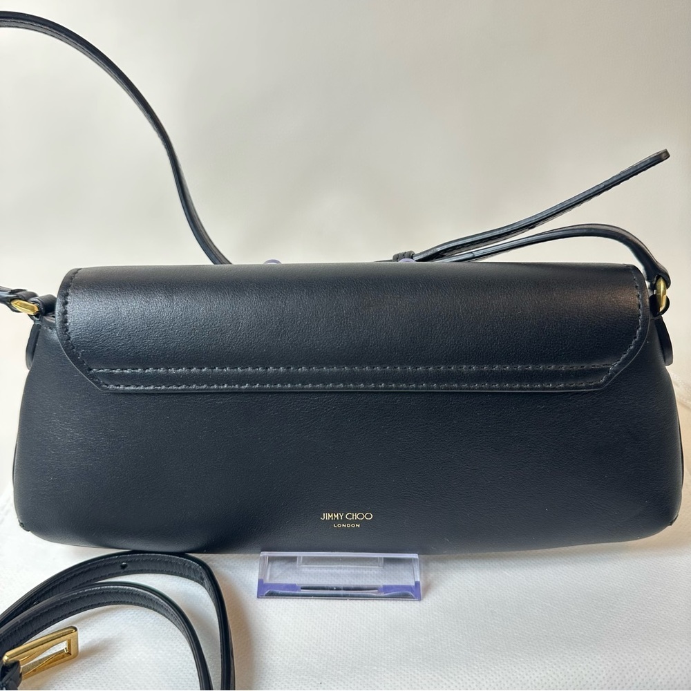 NEW JIMMY CHOO EAST WEST LEATHER SHOULDER BAG BLACK GOLD - Picture 15 of 16